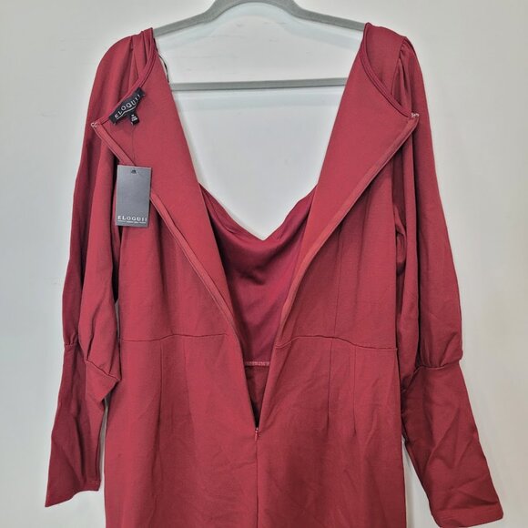 Eloquii Maroon Plus Balloon 3/5 Sleeve Red Ruffle Bodycon Burgundy Midi Dress 20 - Picture 9 of 10